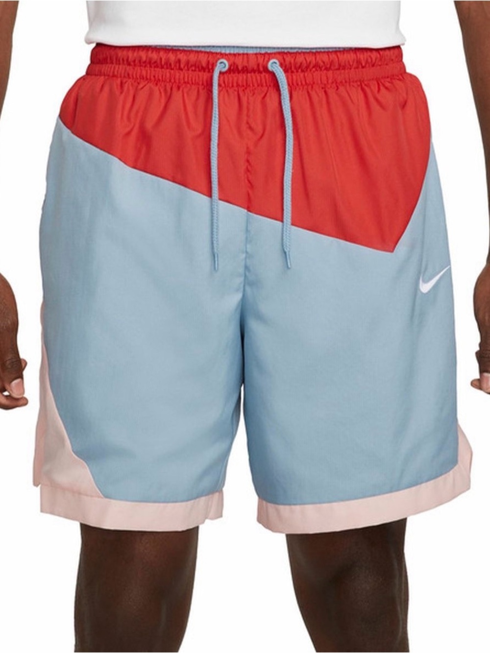Nike Light Blue and Red Colorblock Athletic Shorts